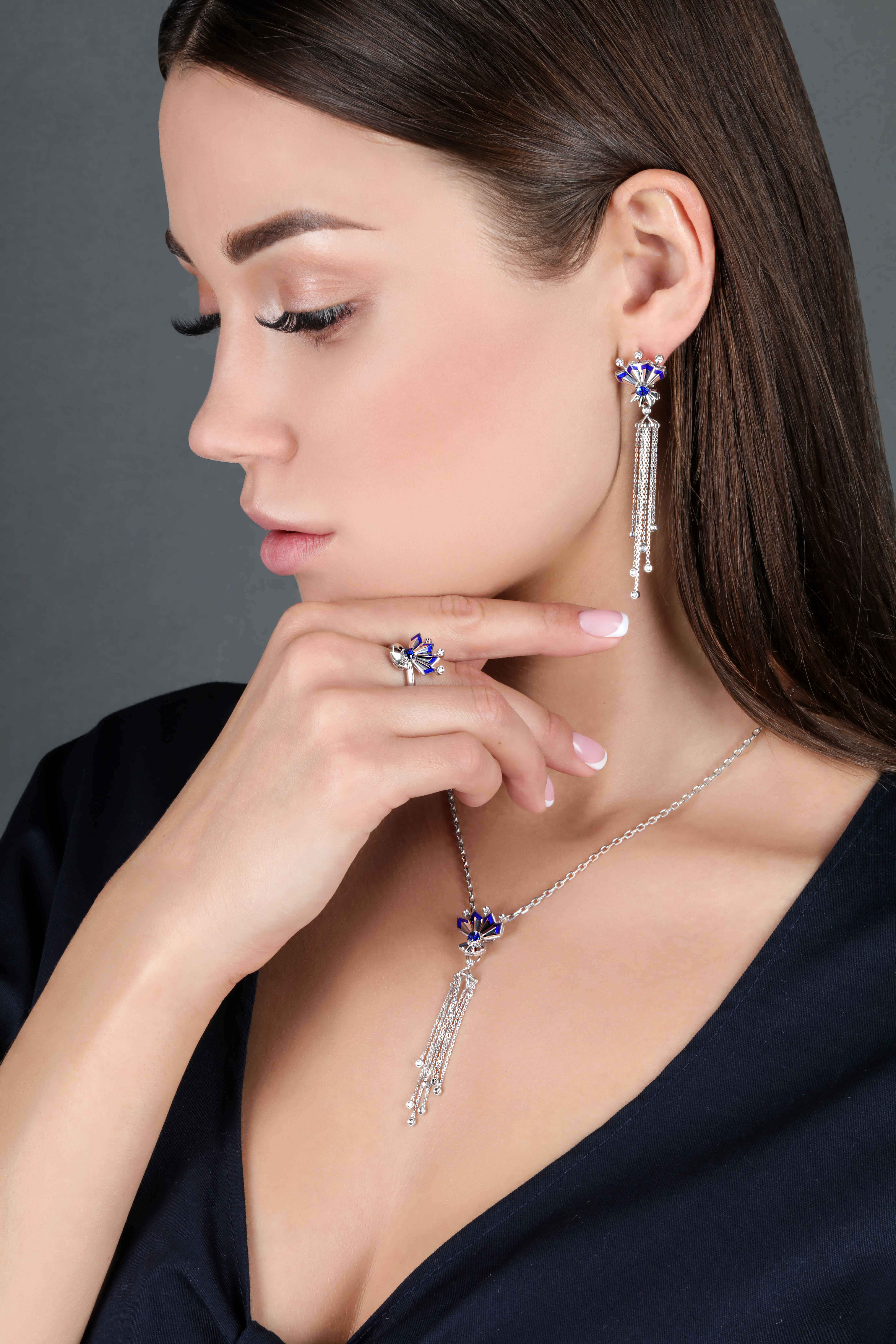 Подвес с сапфиром и бриллиантами, белое золото, н.керамика