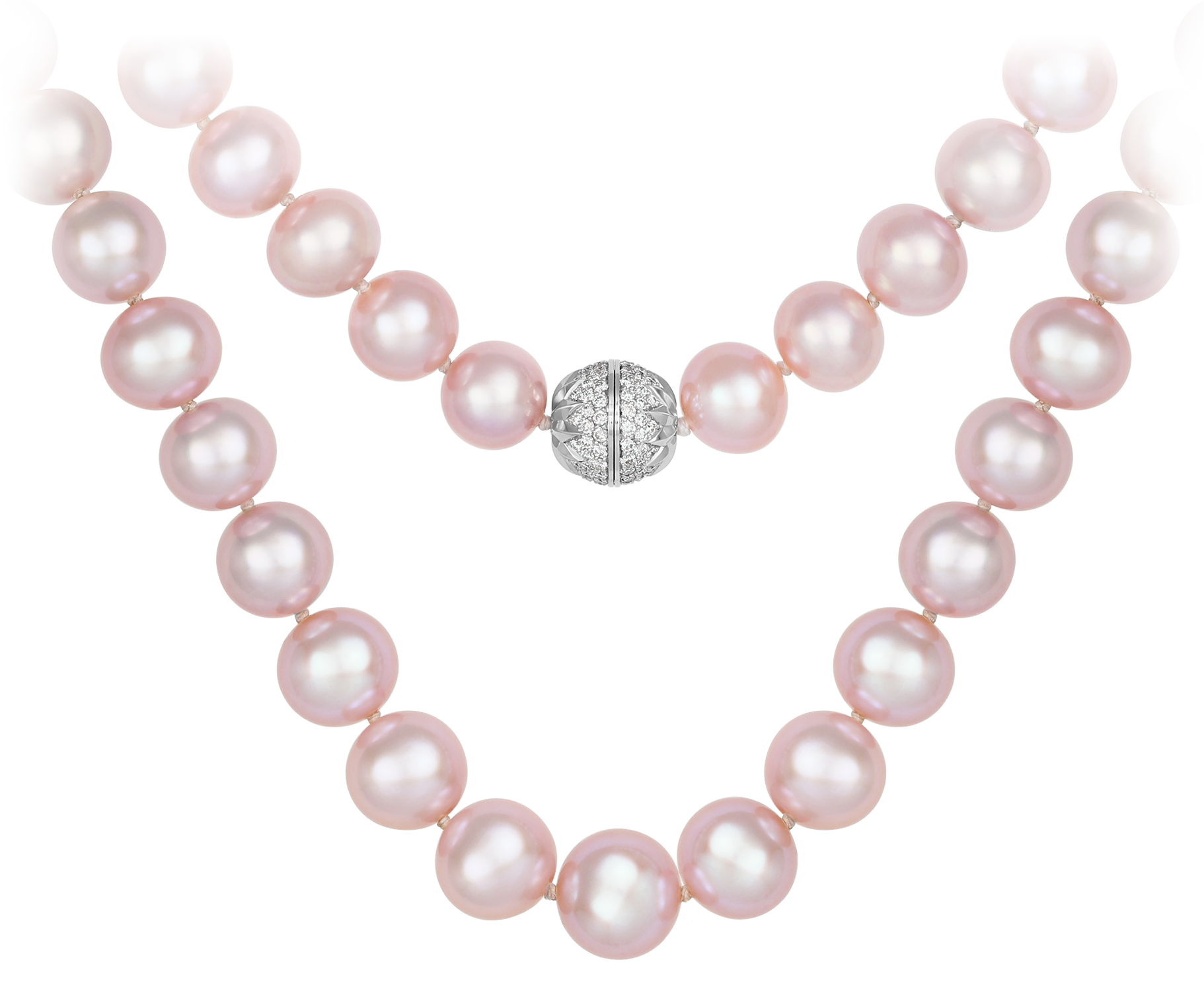 Колье с розовым жемчугом и бриллиантами, белое золото