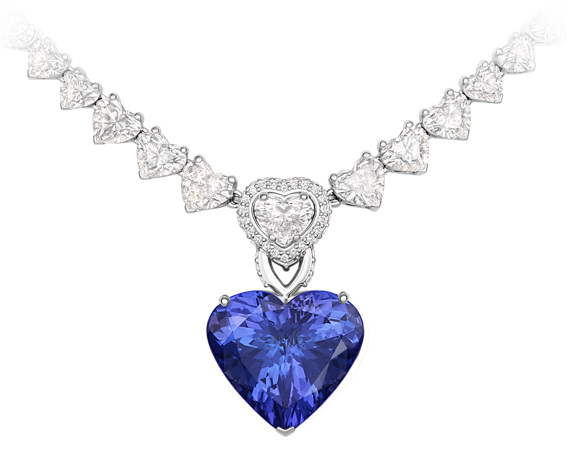 Колье с танзанитом и бриллиантами, белое золото