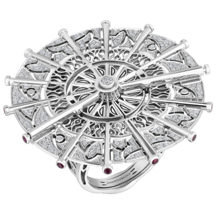 Кольцо с бриллиантами и рубинами, белое золото