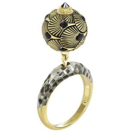 Кольцо с черным бриллиантом, желтое золото, н.керамика