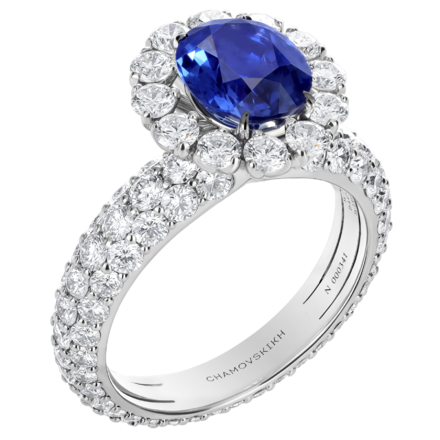 Кольцо с сапфирами и бриллиантами, белое золото 3