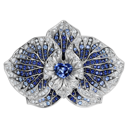 Брошь с сапфирами и бриллиантами, белое золото