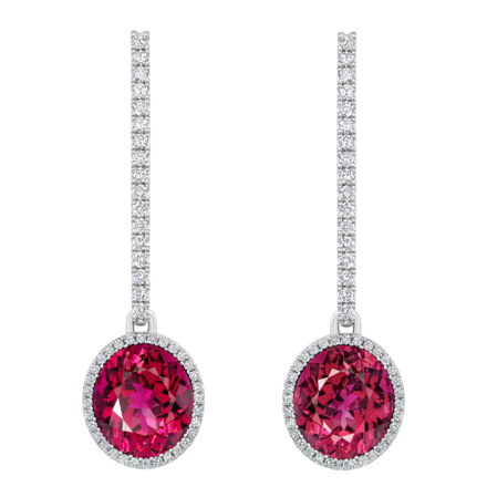 Серьги с рубеллитами и бриллиантами, белое золото