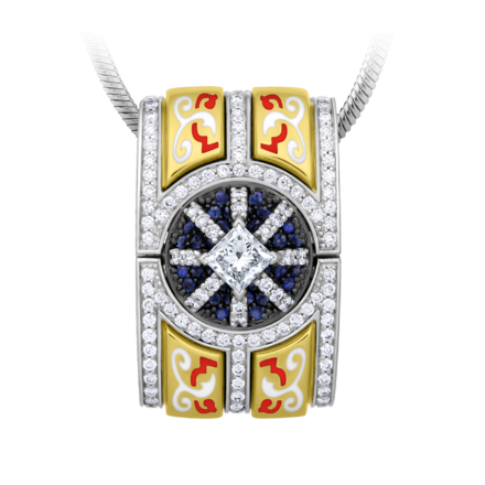 Подвес с бриллиантами и сапфирами, желтое и белое золото, н.керамика