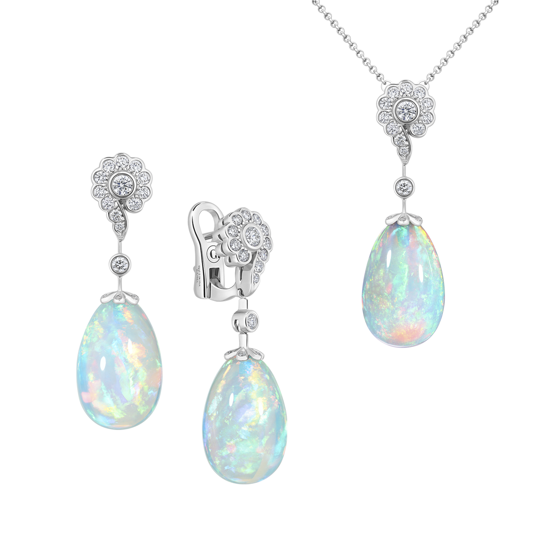 Сет с опалами и бриллиантами, белое золото