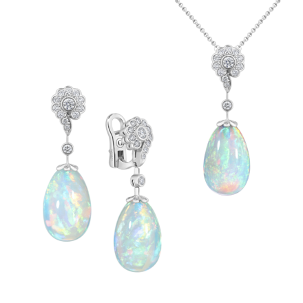 Сет с опалами и бриллиантами, белое золото
