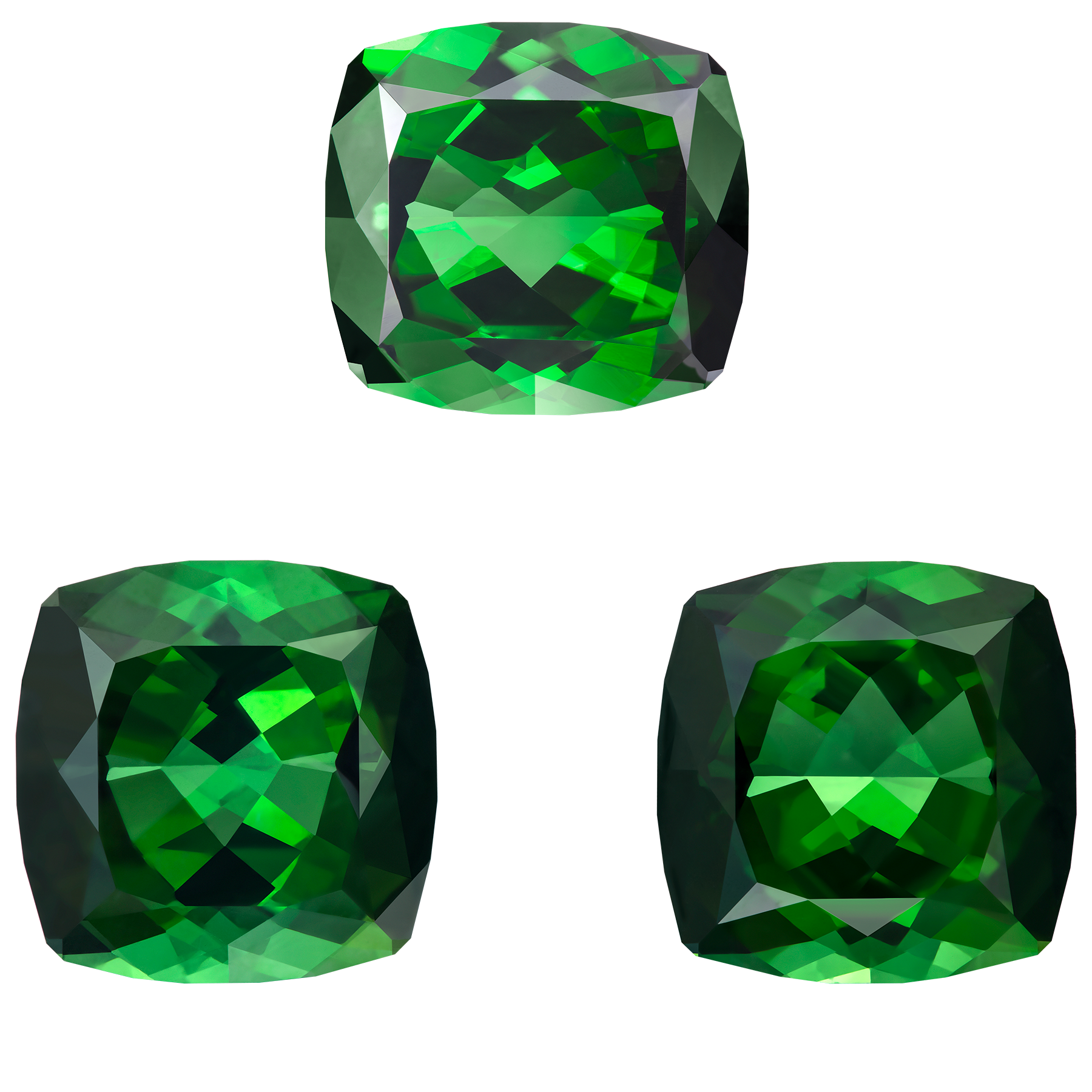 Сет из трех турмалинов верделитов, Кушон, 2-14,34ct, 1- 7,41ct