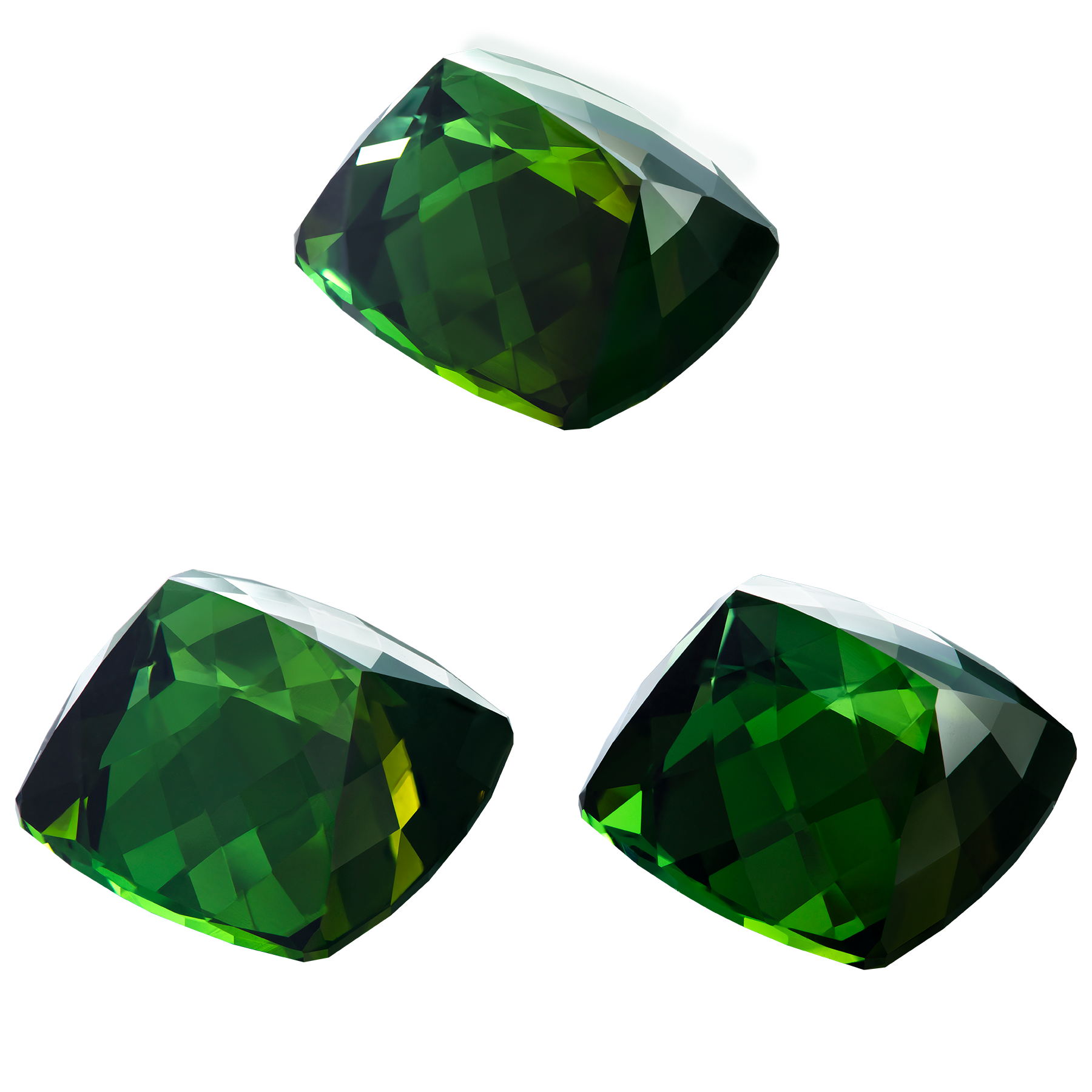 Сет из трех турмалинов верделитов, Кушон, 2-14,34ct, 1- 7,41ct