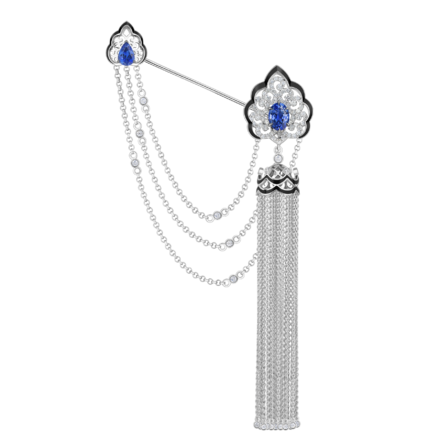 Брошь с сапфирами и с бриллиантами, белое золото, н. керамика