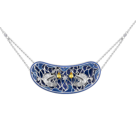 Колье с сапфирами и бриллиантами, белое золото, н.керамика