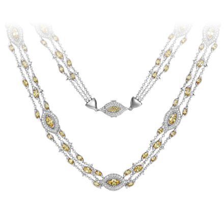 Колье с бриллиантами и желтыми сапфирами, белое золото