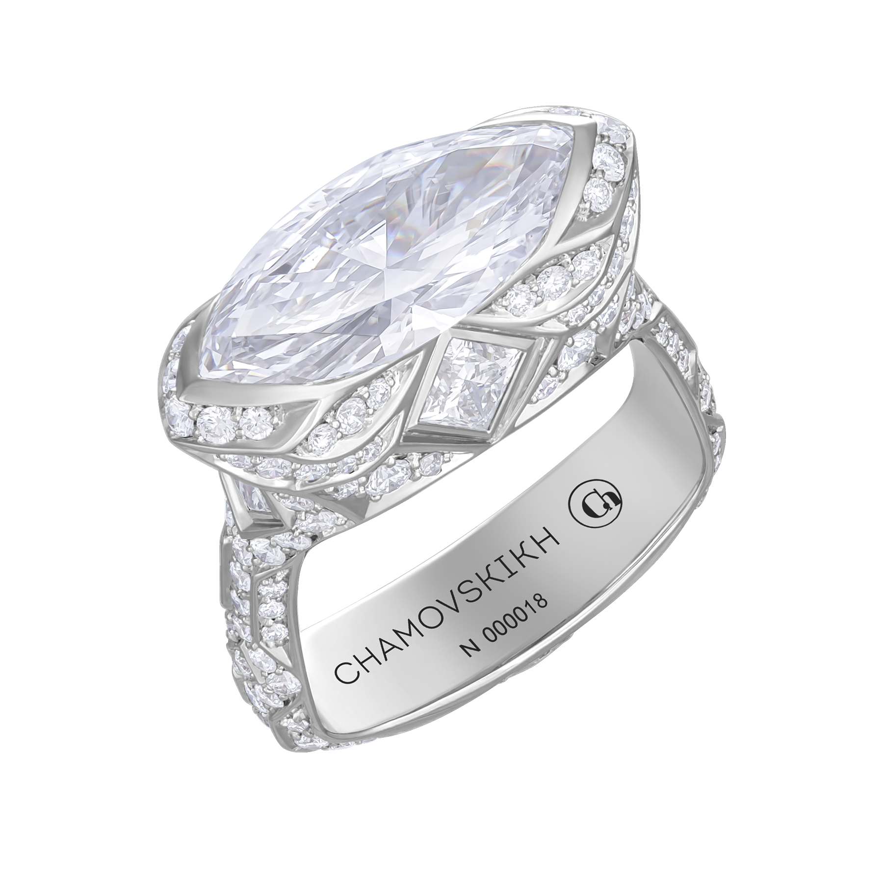 Кольцо с бриллиантами, белое золото