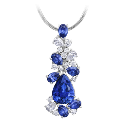 Подвес с сапфирами и бриллиантами, белое золото
