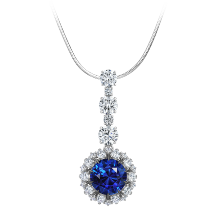 Подвес с сапфиром и бриллиантами, белое золото