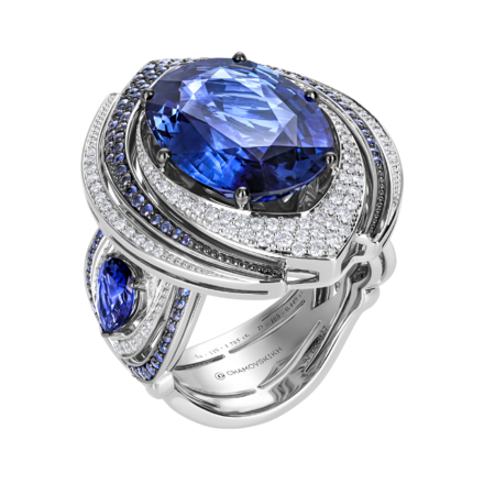 Кольцо с сапфирами и бриллиантами, белое золото
