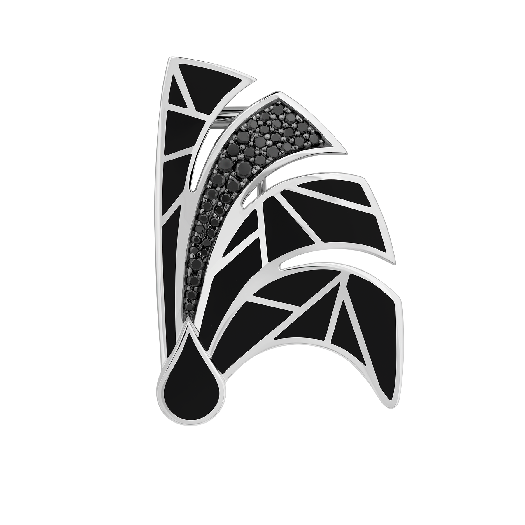Брошь с чёрными бриллиантами, белое золото, н.керамика