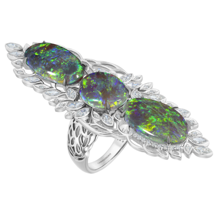 Кольцо с опалами и бриллиантами, белое золото