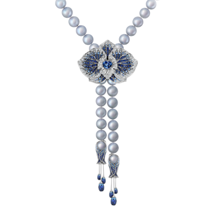 Сет с сапфирами, бриллиантами и жемчугом, белое золото