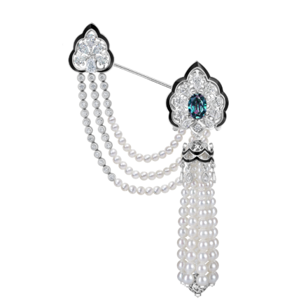 Сет с александритом, бриллиантами и жемчугом, белое золото, н.керамика