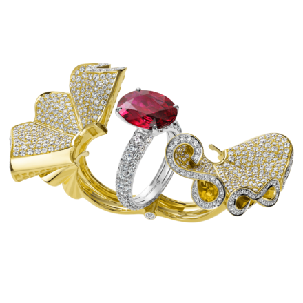 Кольцо с рубином и бриллиантами, жёлтое и белое золото 2