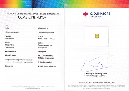Жёлтый сапфир, SRI LANKA, UNHEATED, Октагон, 7,28ct 3