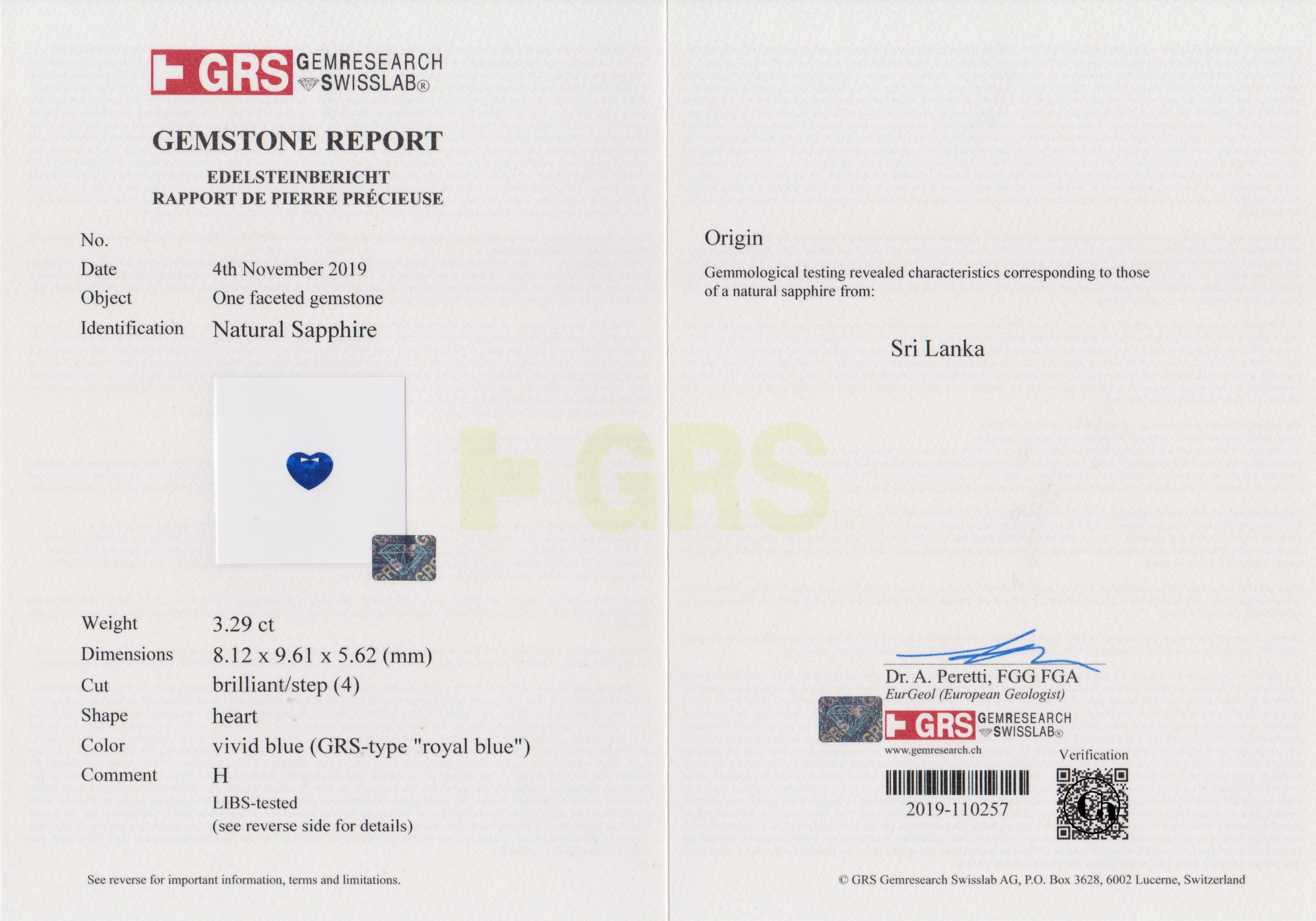 Сет из двух сапфиров, SRI LANKA, Сердце, 3,05/ 3,29ct