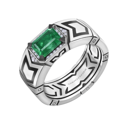 Кольцо с изумрудом и бриллиантами, белое золото, н.керамика