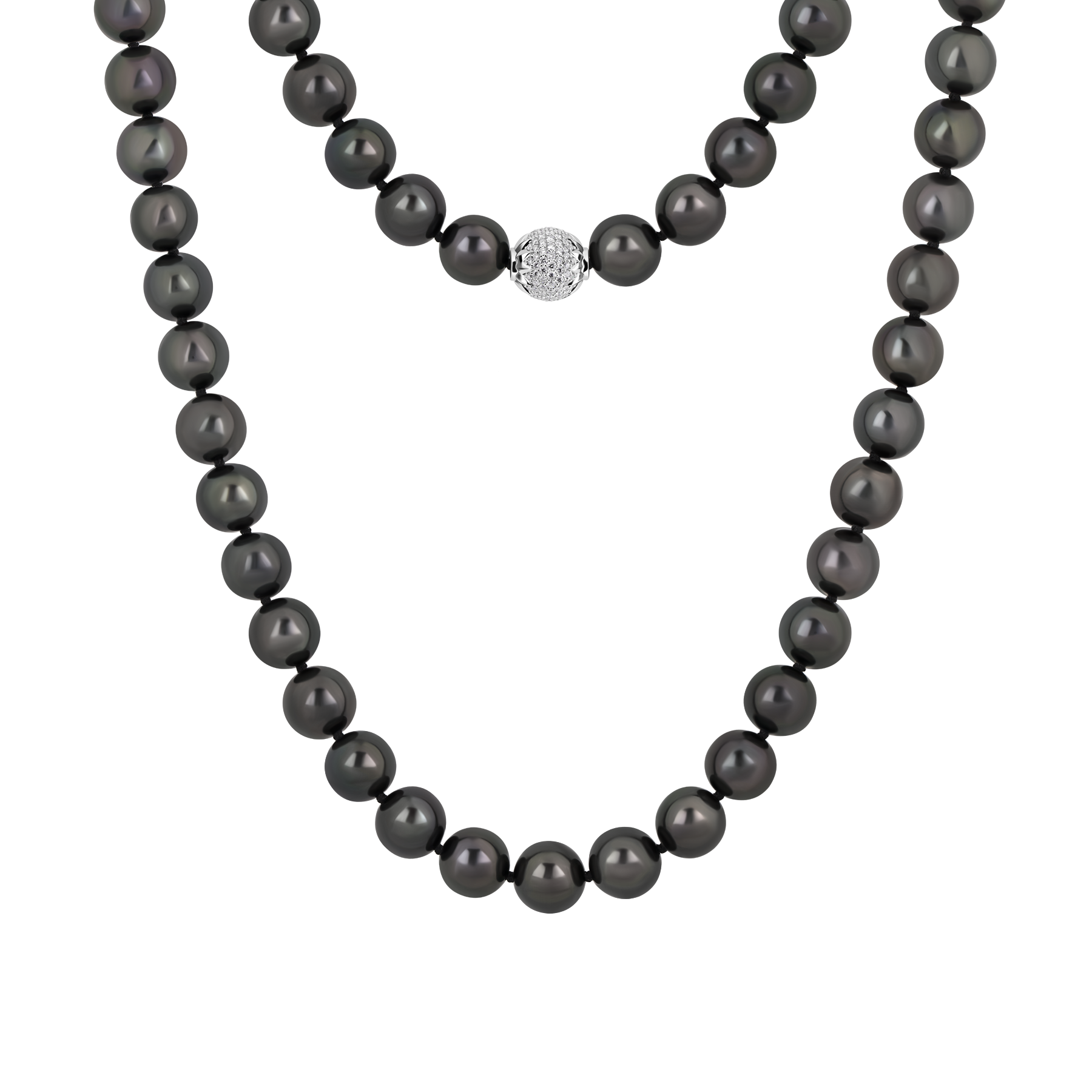 Колье с черным жемчугом и бриллиантами, белое золото