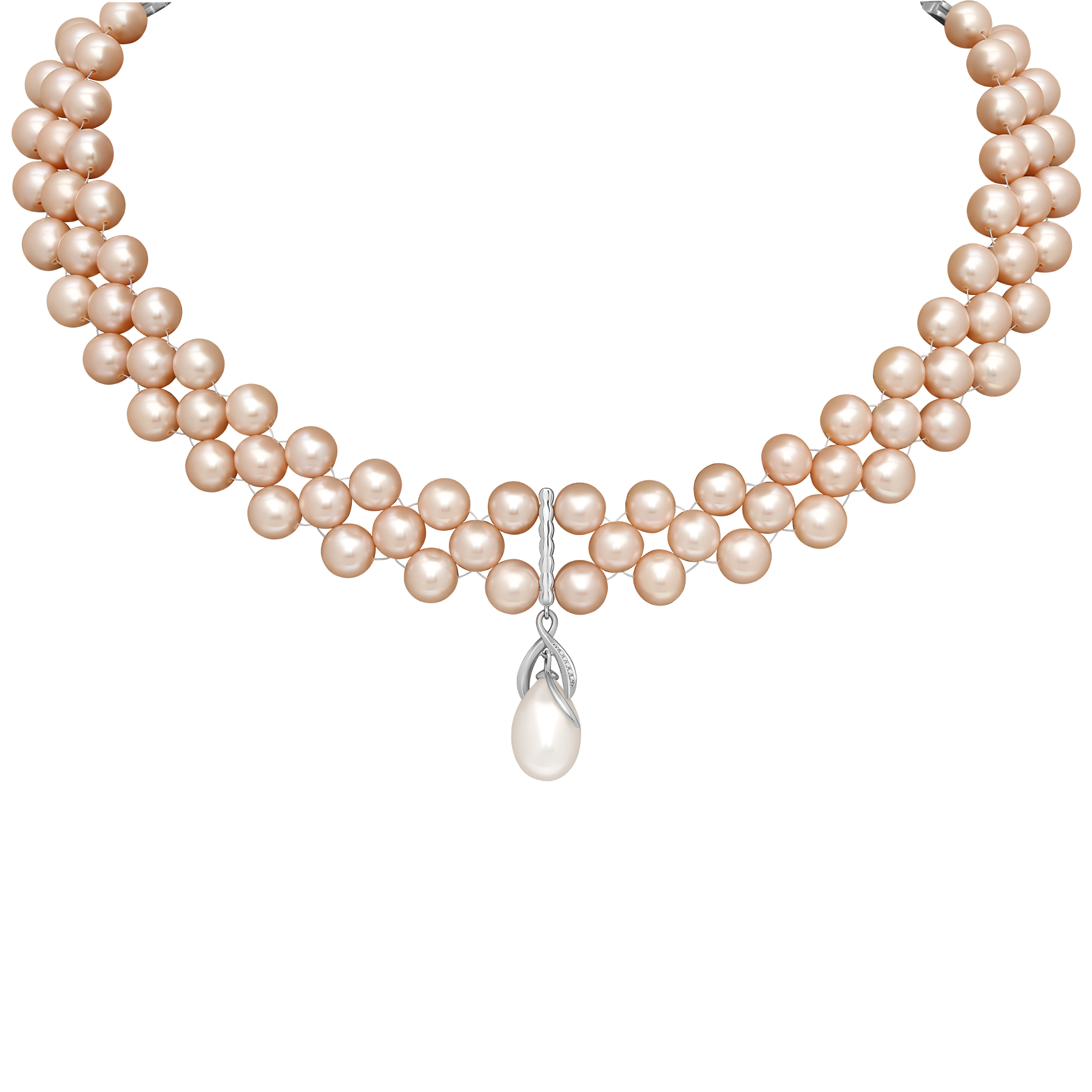 Колье с жемчугом и бриллиантами, белое золото