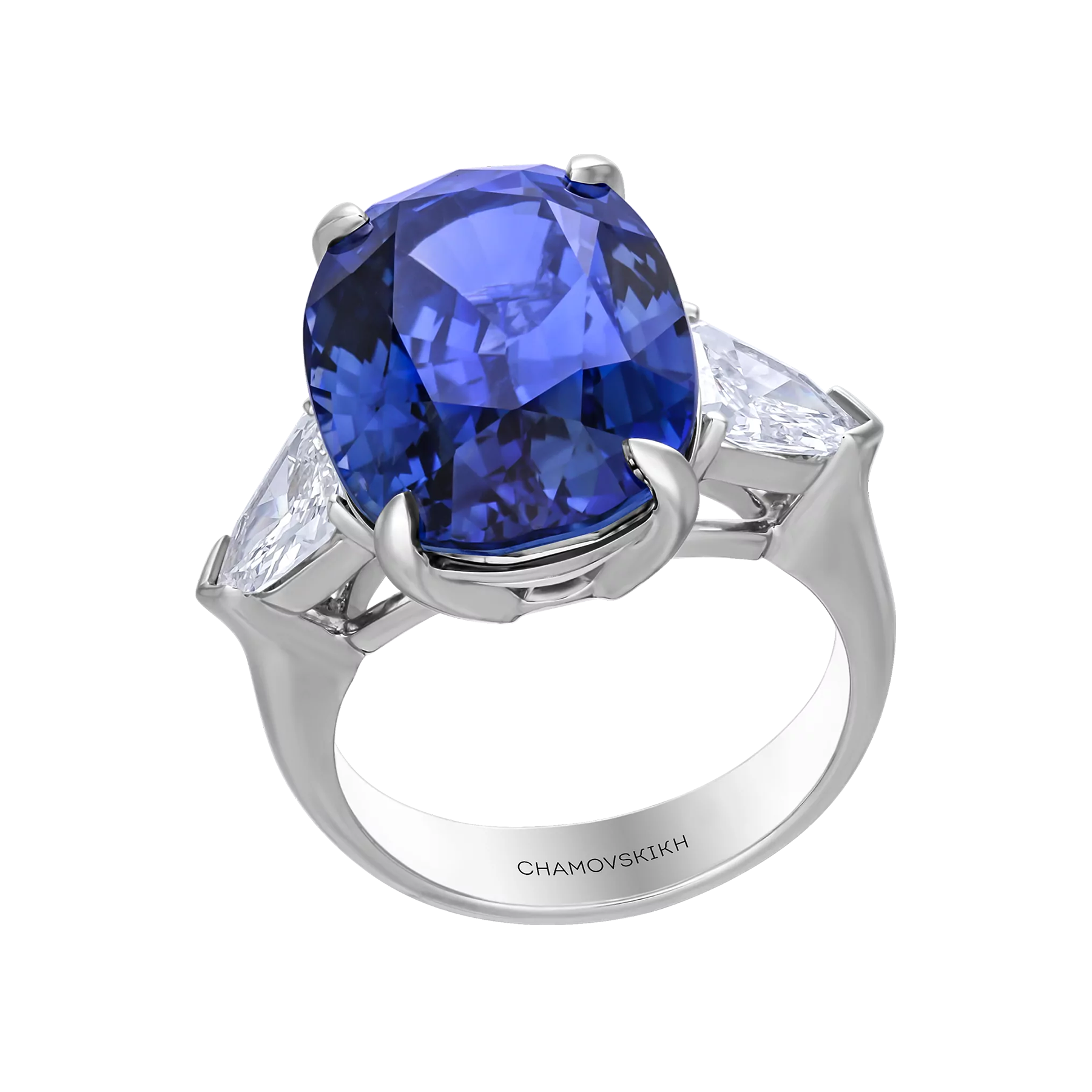 Кольцо с сапфиром и бриллиантами, белое золото