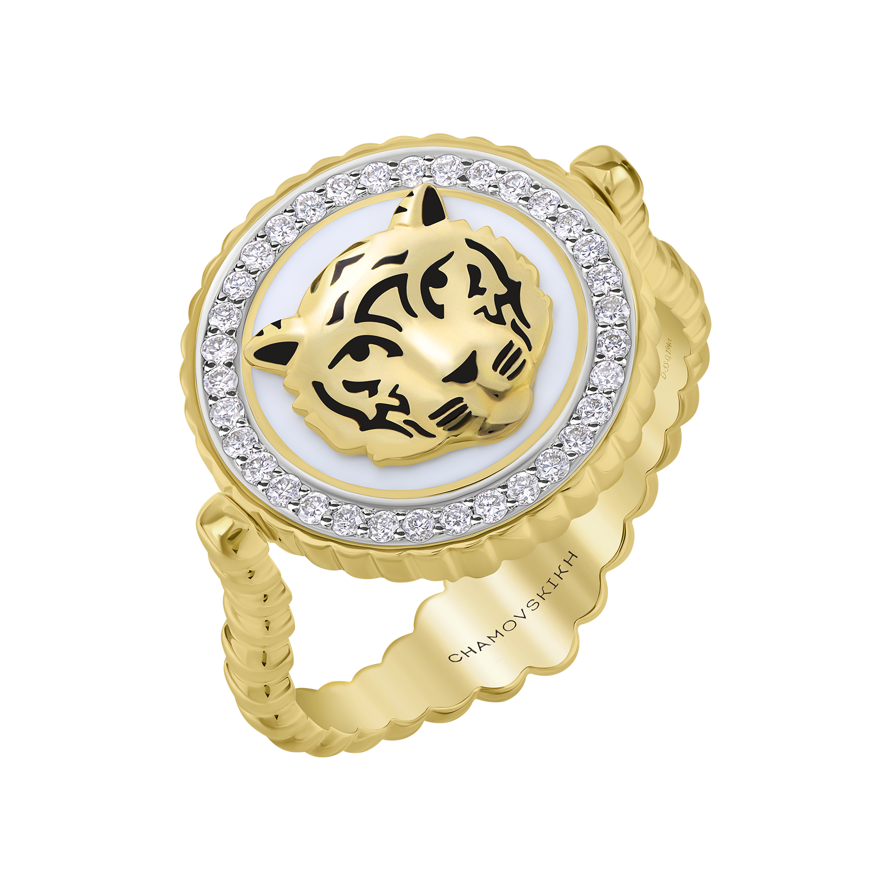 Кольцо с бриллиантами, жёлтое золото, н.керамика