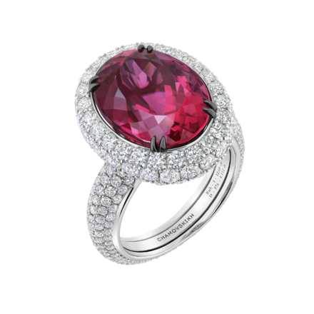 Кольцо с рубеллитом и бриллиантами, белое золото