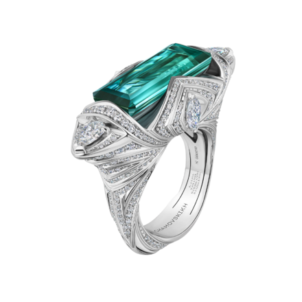 Кольцо с турмалином индиголитом и бриллиантами, белое золото