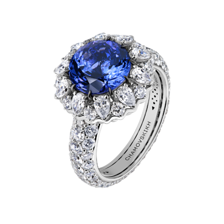 Кольцо с танзанитом и бриллиантами, белое золото