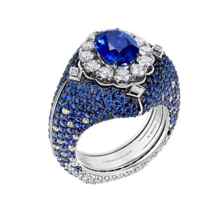 Кольцо с сапфирами и бриллиантами, белое золото