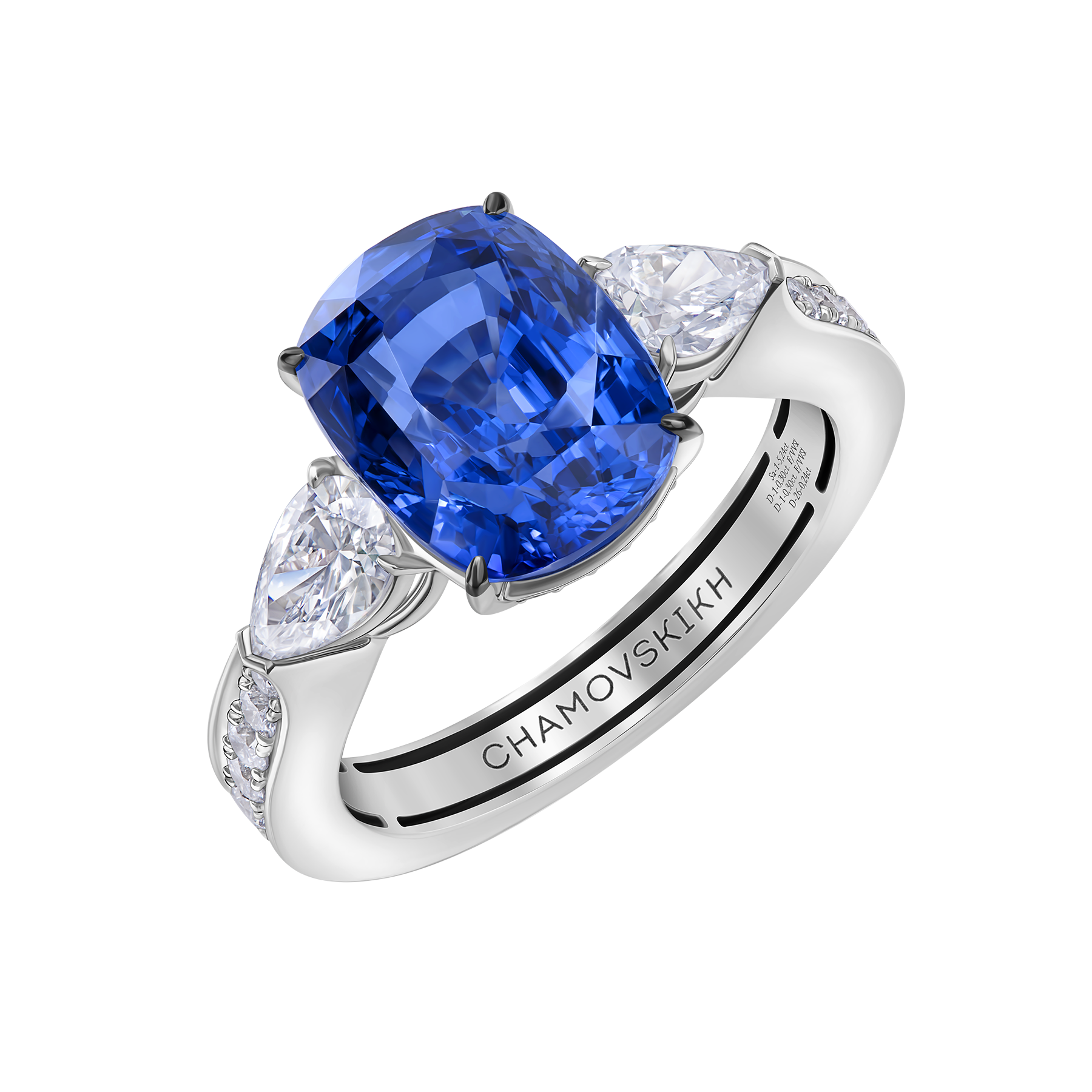 Кольцо с сапфиром и бриллиантами, белое золото