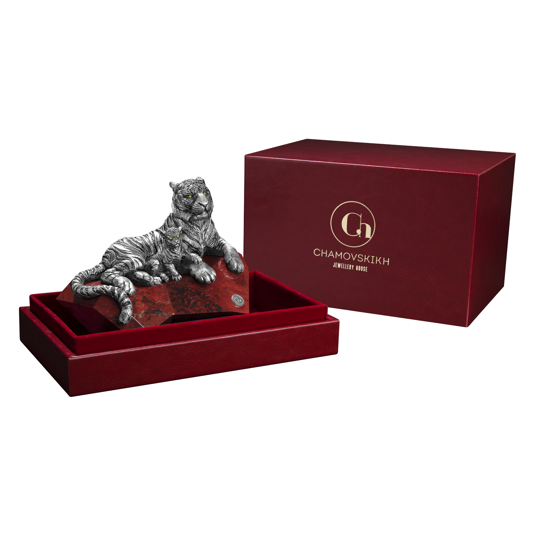 Настольная скульптура «Тигр с тигрёнком»