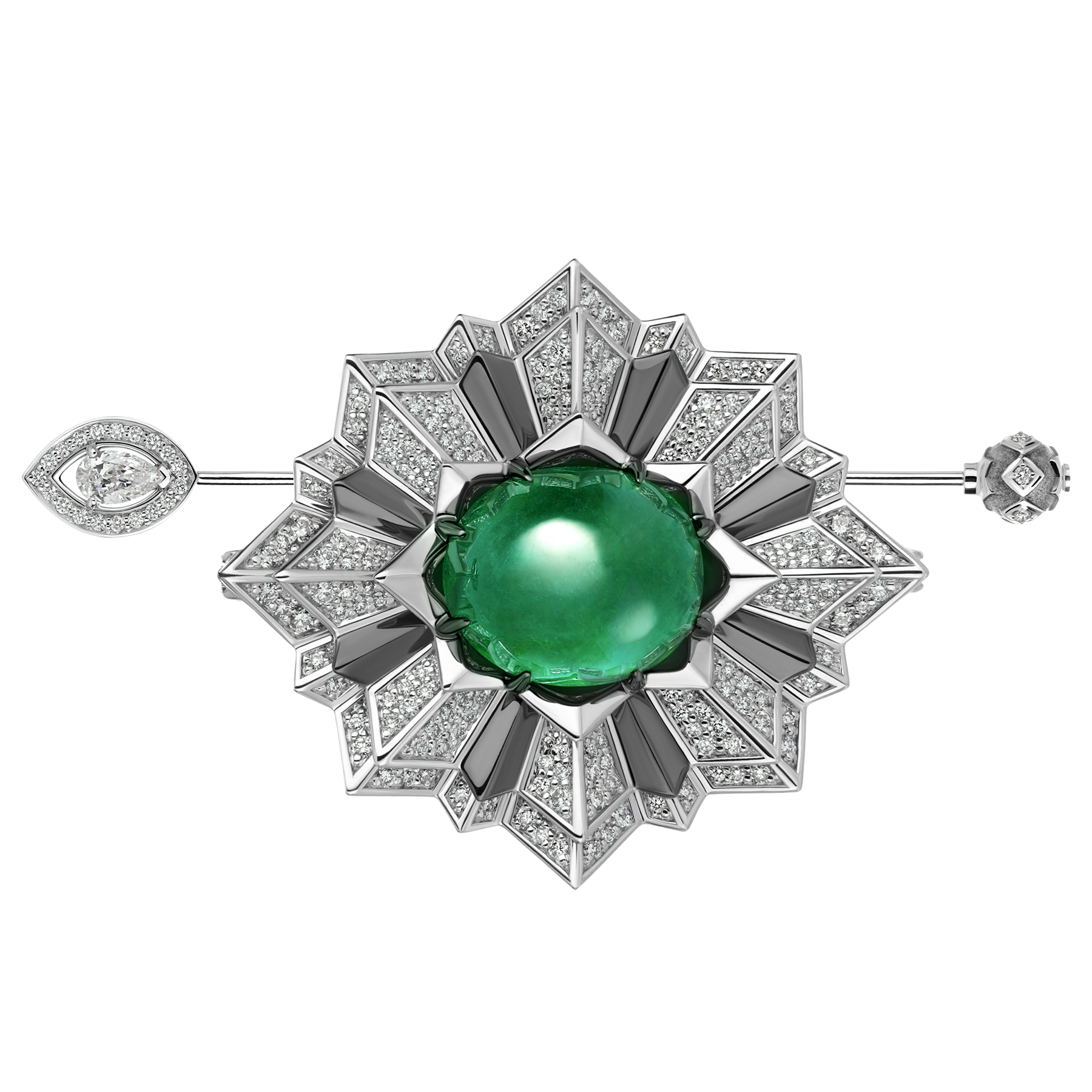 Серьги с изумрудами, бриллиантами и жемчугом, белое золото, н.керамика