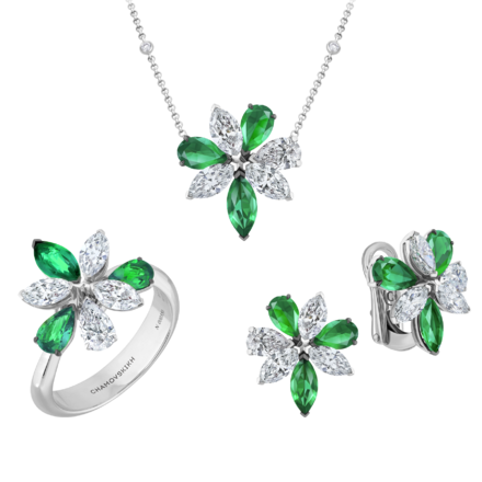Сет с изумрудами и бриллиантами, белое золото