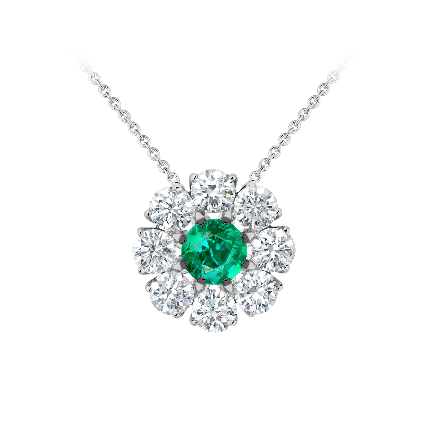 Колье с изумрудом и бриллиантами, белое золото