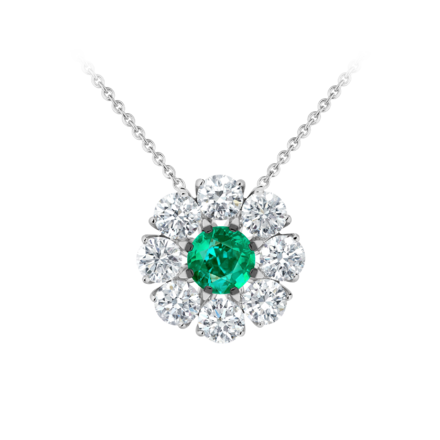 Колье с изумрудом и бриллиантами, белое золото