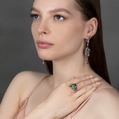 Серьги с верделитами, бриллиантами и рубинами, белое золото