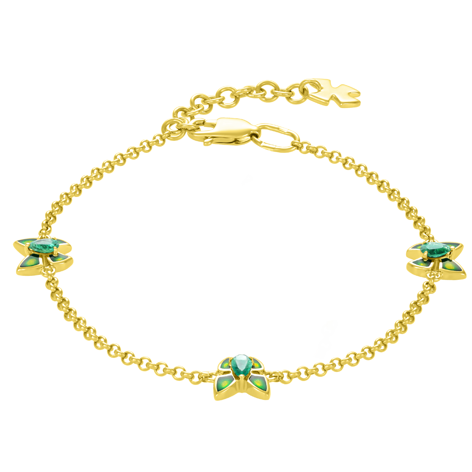 Браслет с изумрудами, желтое золото, н.керамика