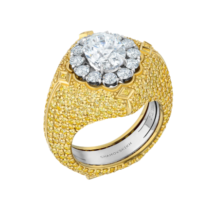 Кольцо с бриллиантами, белое и жёлтое золото