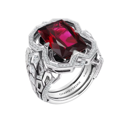 Кольцо с турмалином и бриллиантами, белое золото