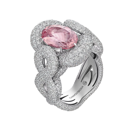 Кольцо с морганитом и бриллиантами, белое золото