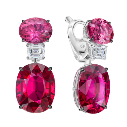 Серьги с рубеллитами, бриллиантами и рубинами, белое золото