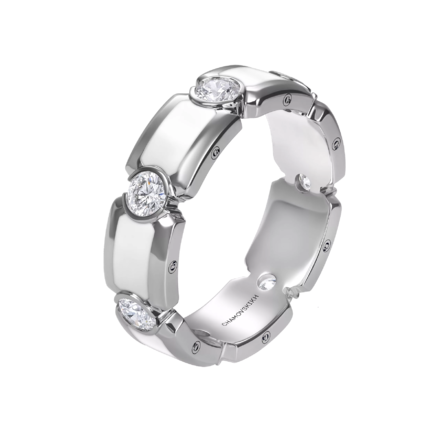 Обручальное кольцо с бриллиантами, белое золото, н.керамика