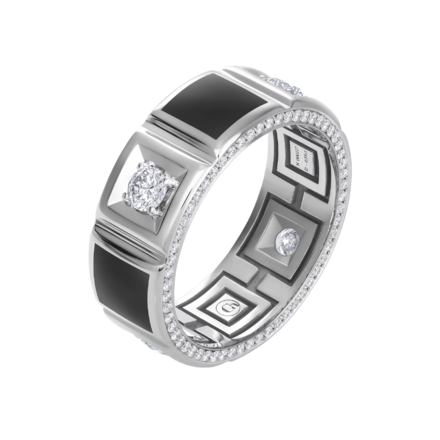 Обручальное кольцо с бриллиантами, белое золото,н.керамика